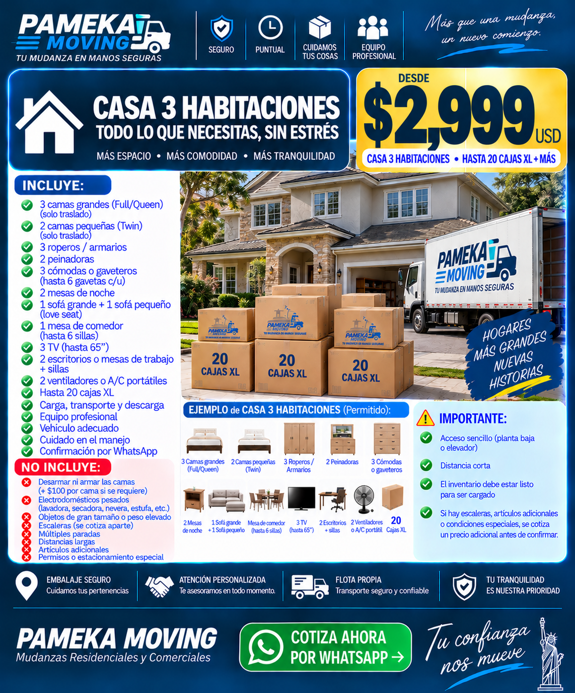 Flyer oficial Casa 3 Habitaciones: todo lo que necesitas, sin estrés, desde $2,999