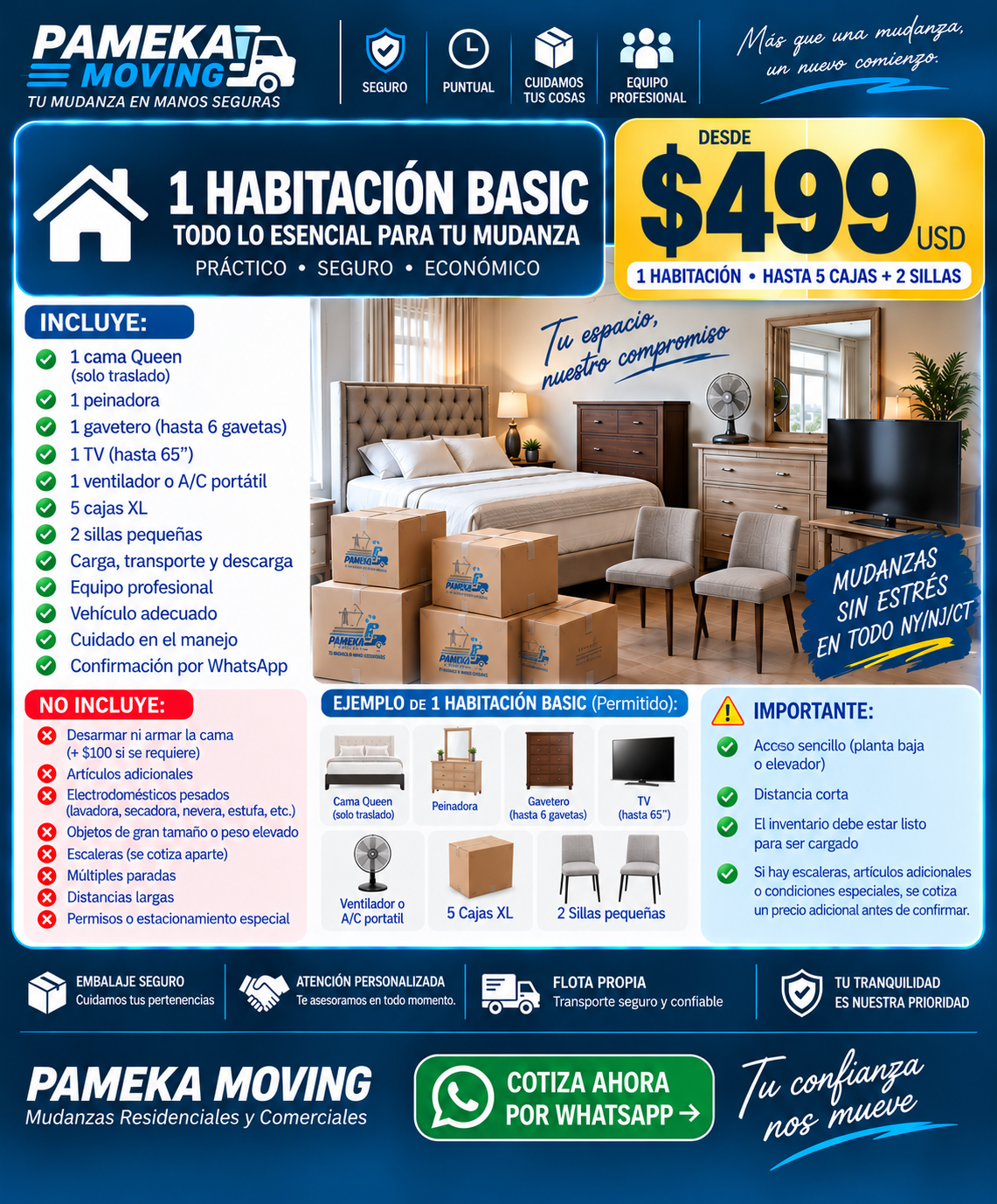 Flyer oficial 1 Habitación Basic: todo lo esencial para tu mudanza desde $499