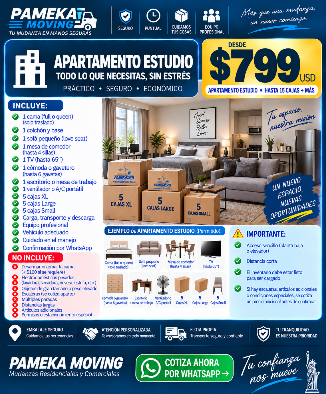 Flyer oficial Apartamento Estudio: todo lo que necesitas para tu mudanza de estudio desde $799