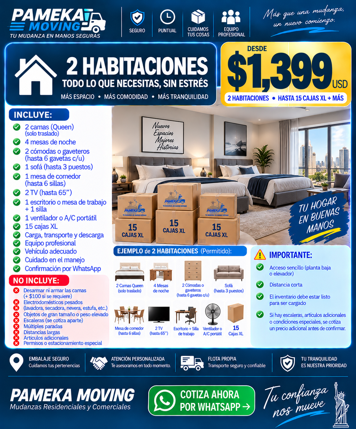 Flyer oficial 2 Habitaciones: todo lo que necesitas, sin estrés, desde $1,399